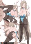  1girl 3boys animal_ears anus ass asuna_(blue_archive) asuna_(bunny)_(blue_archive) bar_censor bare_shoulders blue_archive blue_eyes blue_leotard breasts brown_hair brown_pantyhose censored cum detached_collar ejaculation eyes_visible_through_hair fake_animal_ears fake_tail gangbang gloves group_sex hair_over_one_eye handjob highres large_breasts leotard long_hair looking_at_viewer mole mole_on_breast motion_lines multiple_boys multiple_penises multiple_views noriko_(ni_noriko) official_alternate_costume pantyhose patreon_logo patreon_username penis playboy_bunny pussy rabbit_ears rabbit_tail sex simple_background smile standing sweat tail torn_clothes torn_pantyhose v vaginal very_long_hair white_background white_gloves 