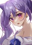  absurdres earrings highres jewelry keqing_(genshin_impact) kodama_(koda_mat) looking_at_viewer open_mouth purple_eyes purple_hair surprised tears twintails 