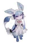  :&lt; absurdres black_ribbon capelet closed_mouth clothed_pokemon commentary frilled_capelet frills glaceon glaceon_(tea_party) gradient_eyes hideko_(l33l3b) highres maid_headdress multicolored_eyes no_humans pokemon pokemon_(creature) pokemon_(game) pokemon_unite red_ribbon ribbon twitter_username white_background wing_collar 