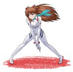  1girl blue_eyes blue_scarf bodysuit breasts commentary_request evangelion:_3.0+1.0_thrice_upon_a_time full_body highres interface_headset long_hair looking_at_viewer medium_breasts multicolored_bodysuit multicolored_clothes neon_genesis_evangelion no_eyepatch official_alternate_costume orange_hair own_hands_together pilot_suit plugsuit rebuild_of_evangelion sasihmi scarf simple_background solo souryuu_asuka_langley white_bodysuit 