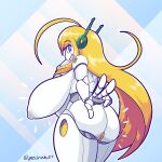  &lt;3 &lt;3_eyes 2018 5_fingers areola big_breasts big_butt blonde_hair breasts butt cave_story curly_brace digital_media_(artwork) erect_nipples female fingers genitals hair headphones hi_res huge_breasts huge_butt humanoid looking_at_viewer looking_back machine nipples pussy robot robot_humanoid simple_background smile solo white_body zedrin 