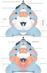  2023 2_penises asian_clothing blue_body blush clothed clothing comic duo east_asian_clothing english_text fish-men_(one_piece) forced fundoshi genitals ginsingoo1 hi_res japanese_clothing jinbe male male/male marine multi_genitalia multi_penis one_piece overweight overweight_male penis s-shark slit text underwear white_clothing white_fundoshi white_underwear young 