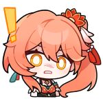  ! 1girl bare_shoulders chibi chinese_clothes english_commentary guinaifen_(honkai:_star_rail) honkai:_star_rail honkai_(series) long_hair lowres official_art orange_hair parted_lips side_ponytail solo transparent_background upper_body v-shaped_eyebrows yellow_eyes 