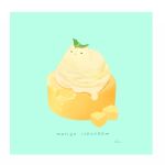  :3 animal-themed_food border cat chai_(drawingchisanne) commentary_request food food_focus green_background ice_cream mango melting mint no_humans original signature simple_background solid_oval_eyes white_border 