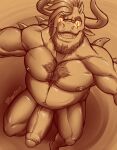  2023 alternate_species anthro barazoku beard belly biceps big_muscles big_pecs biped body_hair bovid bovine cattle chest_hair demon demonic digital_drawing_(artwork) digital_media_(artwork) english_text erection eyewear facial_hair foreskin genitals glans glasses glowing glowing_eyes hair hi_res horn humanoid_genitalia humanoid_penis khayen khayen_(character) male mammal musclegut muscular muscular_anthro muscular_male muscular_thighs nipples nude partially_retracted_foreskin pecs penis pupils signature simple_background slit_pupils smile smirk solo spikes spikes_(anatomy) text thick_penis thick_thighs tight_foreskin triceps vein veiny_penis 