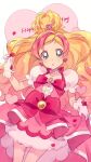  1girl blonde_hair bow cure_flora earrings flower flower_brooch flower_earrings flower_necklace gloves go!_princess_precure green_eyes haruno_haruka highres jewelry magical_girl multicolored_hair pink_bow pink_hair pink_skirt precure puffy_short_sleeves puffy_sleeves qianxia_yell short_sleeves skirt solo streaked_hair two-tone_hair waist_bow waist_brooch white_gloves wide_ponytail 