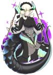  breasts broom chamber_dragonmaid dragon_girl dragon_horns dragon_tail duel_monster duster green_eyes highres horns large_breasts maid tail white_hair yata_masahara yu-gi-oh! 