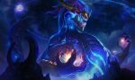  aurelion_sol_(league_of_legends) blue_eyes claws crown dragon league_of_legends long_hair non-web_source purple_hair sky star_(sky) 