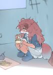  2023 absurd_res anthro beverage bottomwear canid canine clothed clothing dipstick_tail female food footwear fox fur hair hi_res holding_food holding_object kemono long_hair mammal markings sitting skirt solo tail tail_markings theterm 