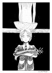 2others antarcticite basin border collared_shirt commentary flower gem_uniform_(houseki_no_kuni) golden_arms greyscale highres holding holding_flower houseki_no_kuni in_bowl in_container knees_up lililin looking_at_viewer monochrome multiple_others necktie nude other_focus out_of_frame parted_hair phosphophyllite puffy_short_sleeves puffy_sleeves shirt short_hair short_sleeves signature sitting solo_focus straight-on surprised wide-eyed 