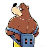  anthro back_muscles backpack banjo-kazooie banjo_(banjo-kazooie) bear blue_eyes bottomwear brown_body brown_fur clothing fur looking_back male mammal rareware runapiero00 shirtless shorts solo 