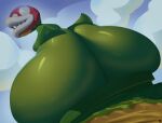  anthro big_butt butt cloud elemental_creature elemental_humanoid flora_fauna green_body hatkopf hi_res huge_butt humanoid hyper hyper_butt looking_at_butt looking_back mario_bros nintendo piranha_plant plant plant_humanoid sharp_teeth solo stuck stuck_in_pipe teeth 