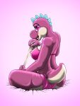  &lt;3 &lt;3_eyes anthro bra clothing condom female kitsune_youkai mario_bros nintendo nipple_outline panties pink_background pink_bra pink_clothing pink_eyes pink_panties pink_underwear purple_body rear_view sexual_barrier_device simple_background solo twilight_stormshi_(character) underwear yoshi 