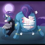  big_diaper blush clothing diaper dread_(oc) equid equine eyewear fan_character fangs friendship_is_magic full_moon goggles grey_sclera hair hasbro hi_res huge_diaper jacket jupiters leather leather_clothing leather_jacket leather_topwear mammal moon my_little_pony night pegasus purple_eyes purple_hair purple_tail skinsuit star tail teeth tight_clothing topwear torn_clothing wings wonderbolts_(mlp) 