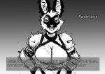  2023 anthro bethesda_softworks big_breasts black_and_white breasts dialogue english_text fallout female hi_res hladilnik lagomorph leporid mammal monochrome pro_bun_(hladilnik) rabbit raider_(fallout) shoulder_pads solo spiked_shoulder_pads spikes text text_box 