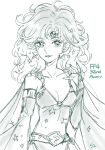  1girl aged_up breasts commentary detached_sleeves dress earrings final_fantasy final_fantasy_iv greyscale hair_ornament jewelry long_hair looking_at_viewer monochrome rydia_(ff4) sa_kichi simple_background smile solo star_(symbol) star_earrings white_background 