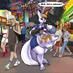  amusement_park amusement_ride anthro anthro_pred anthrofied belly beverage big_belly big_breasts bottomwear breasts burping burping_up_object clothing container crowd cup face_imprint female female_focus female_pred female_prey ferris_wheel food_stall generation_3_pokemon group headphones hi_res huge_breasts human human_prey imprint jessicarae mammal navel nintendo object_in_mouth pokemon pokemon_(species) public random-bard same_size_vore shorts solo_focus story story_in_description struggling_prey thick_thighs thought_bubble vore zangoose 