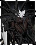  absurd_res anthro big_breasts black_body black_sclera blush bodily_fluids border breasts carrotgitlewd fan_character female female/female genital_fluids genitals hi_res hollow_knight pussy pussy_juice segmented_body sex shadow_creature sweat sword_in_ground team_cherry tentacle_sex tentacles vessel_(species) weapon white_eyes 