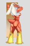 anthro athletic athletic_female avian biceps big_butt bird blaziken breasts butt butt_focus feathers female generation_3_pokemon hands_behind_head hi_res krowbutt muscular muscular_female muscular_thighs nintendo non-mammal_breasts nude pokemon pokemon_(species) raised_arms rear_view red_body simple_background solo standing stretching tail white_body white_feathers yellow_body yellow_feathers 