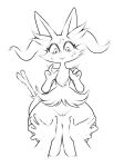  anthro bodily_fluids box_(hajimeyou654) braixen digital_media_(artwork) disembodied_hand duo exposing_pussy female generation_6_pokemon genitals hi_res inner_ear_fluff interspecies leg_grab line_art looking_down nervous nervous_smile nintendo pokemon pokemon_(species) pokephilia pussy raised_hand simple_background small_waist spread_pussy spreading stick sweat thick_thighs thigh_grab tuft wide_hips 
