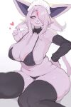  2:3 anthro areola biped breasts cleavage clothed clothing eeveelution espeon faeki female fur generation_2_pokemon hi_res looking_at_viewer navel nintendo pokemon pokemon_(species) purple_body purple_fur skimpy solo white_eyes 