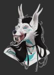  4_eyes abs anthro arm_markings biceps black_hair blue_body blue_eyes blue_markings blue_scales canid canine canis chest_markings claws coiotezoreuido cut_ear dragon fangs hair headshot_portrait hynvale hynvale_navayaghale_(hynvale) licking long_ears long_hair long_tail looking_at_viewer male mammal markings multi_eye muscular muscular_anthro muscular_male pinup portrait pose scales self_lick smile solo tail teeth tongue tongue_out unknown_species vein white_body wolf 