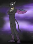 abstract_background anthro boots cape clothing collar crossed_arms duel_monster featureless_crotch felid footwear fuze hi_res male mammal mostly_nude neo-spacian_dark_panther pantherine solo yu-gi-oh! 