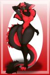  anthro breasts claws crotch_tuft dragon featureless_breasts female fur furred_dragon hi_res horn neck_tuft nude pose reptile scalie simple_background solo standing tail tail_tuft tongue tongue_out tuft unknown_artist wingless_dragon 