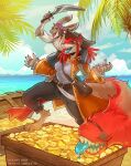  anthro bandanna beach canid canine canis coin commander_braithor dreadlocks duo ear_piercing ear_ring eye_patch eyewear female frock frock_coat gold_(metal) gold_coin heterochromia hi_res jake_thumpings kerchief lagomorph legend_of_ahya leporid male mammal melee_weapon palm_tree piercing pirate pirate_hat plant rabbit ring_piercing sand sea seaside size_difference sword tail tail_mouth taylor_renee_wolford_(darkflamewolf) teeth tongue tongue_out treasure treasure_chest tree unusual_anatomy unusual_tail water weapon wolf xenoguardian 