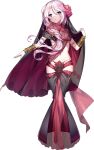  1girl 6_yin barefoot bracelet breasts choker flower full_body hair_flower hair_ornament heterochromia iron_saga jewelry long_hair mouth_veil official_alternate_costume official_art pink_eyes pink_hair purple_eyes see-through simple_background slokai_(iron_saga) veil 