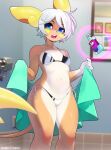  absurd_res alolan_form alolan_raichu anthro bikini breasts clothed clothing female hair hi_res nintendo pokemon pokemon_(species) regional_form_(pokemon) short_hair side-tie_bikini solo string_bikini swimwear tsampikos 