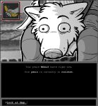  2022 animated animated_comic anthro banana blank_stare canid canine close-up comic dialogue_box digital_drawing_(artwork) digital_media_(artwork) english_text food fruit game_screen gameplay_mechanics gui humor lewd_symbolism male mammal narration pain plant short_playtime solo spank_chapsman tears_of_pain text text_box_prompt themongrel timer 