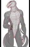  anthro claws hi_res kredri lizard looking_at_viewer male nude open_mouth pose reptile scalie simple_background solo tail teeth teeth_showing 