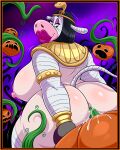  anal anal_penetration anthro big_breasts big_butt bovid bovine breasts butt cattle clothing costume female halloween hi_res holidays huge_breasts huge_butt jack-o&#039;-lantern lipstick lonbluewolf makeup mammal nipples penetration thick_thighs 