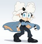  1girl animal_ears belt black_footwear blue_eyes blue_jacket eyelashes full_body furry furry_female gradient_background horns jacket joeadok lando_calrissian lanolin_the_sheep name_connection sheep_ears sheep_horns solo sonic_(series) sonic_the_hedgehog_(idw) standing star_wars 