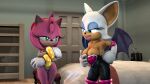  amy_rose annoyed anonymous_artist anthro bat bed bedroom big_breasts blue_eyes breasts clothed clothing duo eulipotyphlan female female/female flashing flashing_breasts furniture green_eyes half_naked hedgehog hi_res mammal rouge_the_bat sega small_breasts smug_face sonic_the_hedgehog_(series) wings 