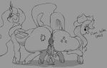  2023 anthro anthro_on_feral applejack_(mlp) bestiality between_butts big_butt butt clothing cowboy_hat dominant dominant_female dragon english_text equid equine eyelashes female feral friendship_is_magic group hasbro hat headgear headwear horn horse huge_butt male male/female mammal monochrome my_little_pony parumpi pony princess_celestia_(mlp) shaded simple_background sketch spike_(mlp) standing stinkface submissive submissive_male suspension text thick_thighs trio wide_hips winged_unicorn wings 