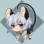  1girl :&lt; animal_ear_fluff animal_ears black_dress black_footwear bloomers blue_capelet blush capelet closed_mouth dress full_body grey_hair hair_between_eyes jewelry long_sleeves mouse_ears mouse_tail nazrin pendant red_eyes shoes short_hair socks solo tail take_no_ko_(4919400) touhou underwear white_bloomers white_socks 