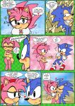  &lt;3 amy_rose anthro bodily_fluids classic_amy_rose classic_sonic classic_sonic_(universe) comic duo eulipotyphlan female genitals hedgehog hi_res kissing male male/female mammal nude presenting pussy raianonzika sega shocked_expression sonic_the_hedgehog sonic_the_hedgehog_(series) sweat sweatdrop 