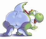 ambiguous_gender anthro anus bastardpalace bent_over big_butt butt dinosaur dot_eyes green_yoshi hi_res huge_butt looking_at_viewer looking_back mario_bros multicolored_body nintendo nude open_mouth reptile scalie solo two_tone_body yoshi 