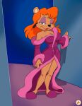  absurd_res anthro bathrobe bear bedroom_eyes breasts cleavage clothed clothing eyeshadow female furboz hi_res julie_bruin looking_at_viewer makeup mammal narrowed_eyes robe seductive slippers solo tiny_toon_adventures warner_brothers 