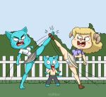  2023 age_difference anthro big_breasts blonde_hair bottomwear bovid breasts caprine cartoon_network chi_chi&#039;s_mom clothed clothing domestic_cat felid feline felis female fight fighting_pose fully_clothed goat group gumball_watterson hair hi_res high_kick horn kick larger_female male male/female mammal mature_female mother_(lore) mother_and_child_(lore) mother_and_son_(lore) nicole_watterson older_female open_mouth parent_(lore) parent_and_child_(lore) parent_and_son_(lore) pose punch shirt simple_background size_difference skirt smaller_male son_(lore) the_amazing_world_of_gumball topwear trio vylfgor young younger_male 