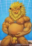  anthro balls bandai_namco biceps bodily_fluids digimon digimon_(species) felid genitals hi_res lactating leomon lion male male_lactation mammal mane muscular muscular_anthro muscular_male nipples pantherine pecs penis pregnant pregnant_male primodrago 