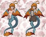  clawed_feet clothed clothing feathers fiona_(flight_rising) fur girly hair hi_res humanoid male markings nude orange_body orange_eyes orange_feathers orange_fur orange_hair shriekingmagpie simple_background solo tail wings 