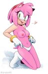  &lt;3 accessory amy_rose anthro blush bottomwear bracelet breasts clothed clothing eulipotyphlan eyelashes female footwear gloves green_eyes hair_accessory hairband handwear hedgehog hi_res jewelry kneeling looking_at_viewer mammal navel nipples panties pants panty_lift pink_body pseudo_hair sega simple_background smile socks solo sonic_the_hedgehog_(series) starlightseq tan_arms tan_face tan_inner_ear tongue tongue_out topless underwear white_background 