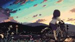  1girl animated animated_gif bicycle bicycle_basket black_skirt original outdoors oyuzaki_(ayuzaki) pixel_art pleated_skirt school_uniform skirt socks solo sunset white_socks 