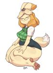  :3 absurd_res animal_crossing anthro canid canine canis clothed clothing domestic_dog female hi_res isabelle_(animal_crossing) kneeling kryadrawgin mammal nintendo smile solo thick_thighs 