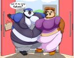  angry anthro avian beak belly big_belly big_breasts bird blue_body blue_jay breasts building cleavage clothed clothing corvid digital_media_(artwork) door duo english_text feathers female grandpaced hand_on_face hi_res huge_breasts jay_(bird) leaning_on_object morbidly_obese morbidly_obese_anthro morbidly_obese_female multicolored_body navel new_world_jay obese obese_anthro obese_female office_clothing open_door open_mouth oscine overweight overweight_anthro overweight_female owl passerine phelia pushing ring_(jewelry) sign simple_background street stuck_in_door sweatpants talons text thick_thighs walking wide_hips wings yelling yellow_eyes 
