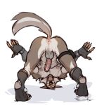  2023 anthro anus ass_up baehotline balls biped bodily_fluids brown_body brown_fur butt canid canine canis claws clothing digital_media_(artwork) epic_games erection fingerless_gloves fortnite fur genital_fluids genitals gloves handwear hi_res humanoid_genitalia humanoid_penis looking_at_viewer looking_back looking_back_at_viewer male mammal open_mouth open_smile penis perineum precum presenting presenting_hindquarters simple_background smile solo toe_claws vein veiny_penis wendell_(fortnite) white_background white_balls white_body white_fur white_perineum wolf 
