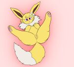  absurd_res accessory blush canid canine digital_media_(artwork) eeveelution embarrassed female feral flower flower_in_hair fluffy fluffy_tail fur generation_1_pokemon genitals hair hair_accessory hi_res jolteon mammal nathaly_brightspark nathylution nintendo open_mouth paws plant pokemon pokemon_(species) purple_eyes pussy simple_background solo tail yellow_body yellow_fur 